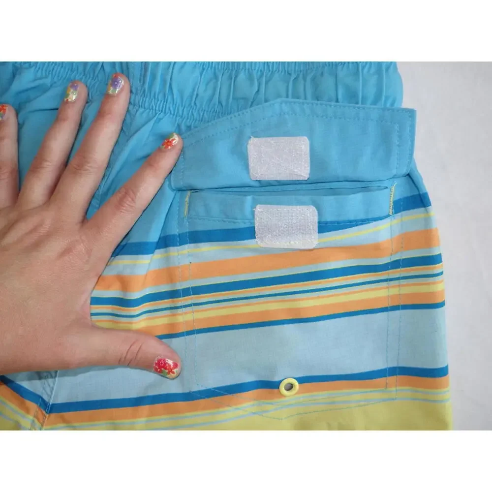 Laguna Men's Beach Shorts - Stylish Stripes in Blue & Gray‎